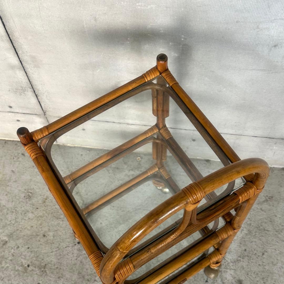 ꧁70s-80's ꧂オールドラタン シェルフ ガラスラック ミッドセンチュリー