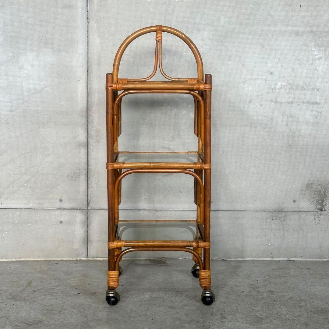 ꧁70s-80's ꧂オールドラタン シェルフ ガラスラック ミッドセンチュリー