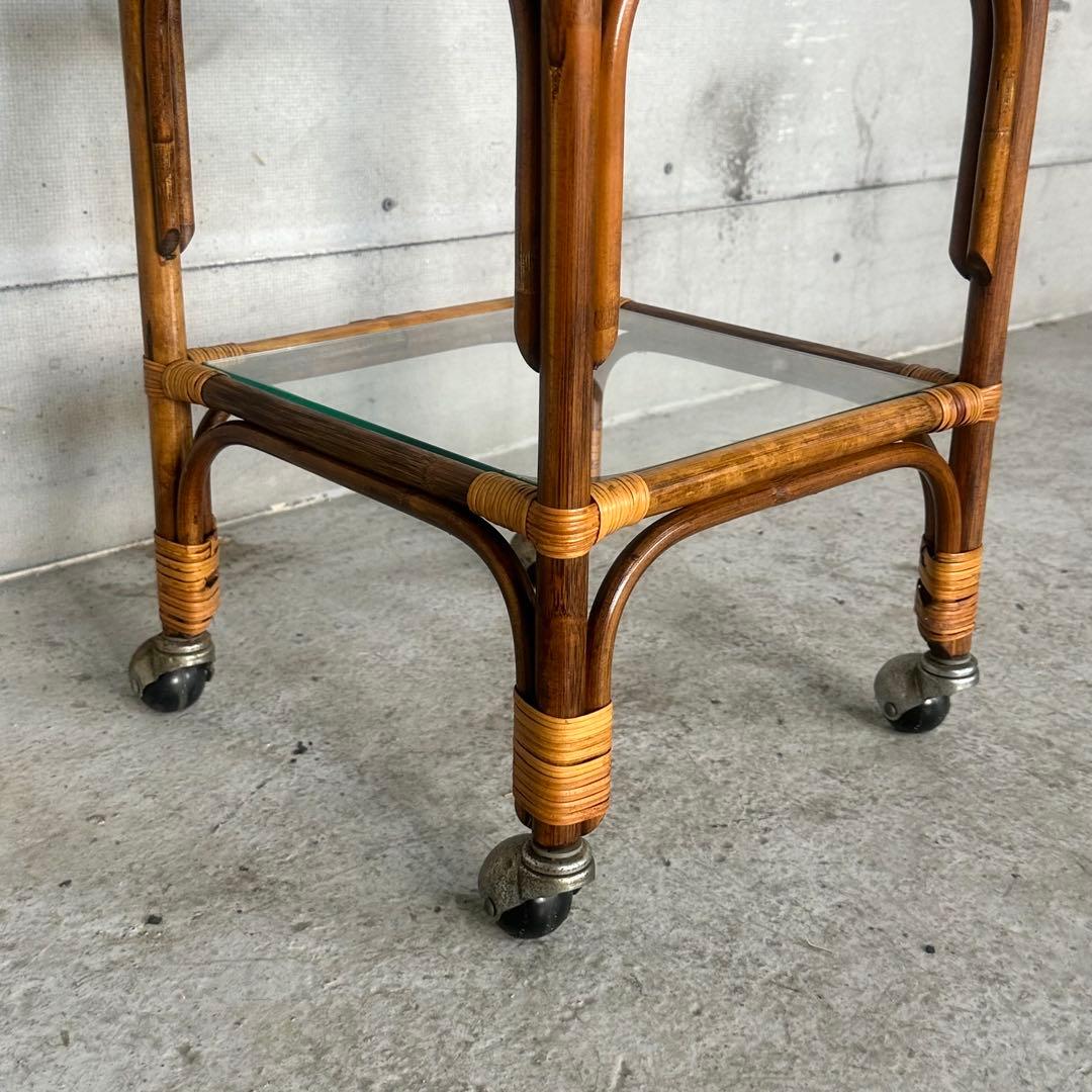 ꧁70s-80's ꧂オールドラタン シェルフ ガラスラック ミッドセンチュリー