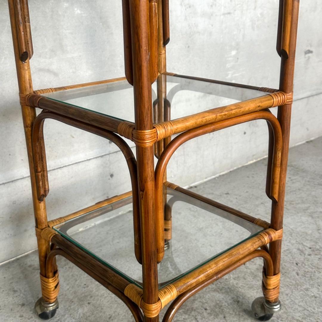 ꧁70s-80's ꧂オールドラタン シェルフ ガラスラック ミッドセンチュリー