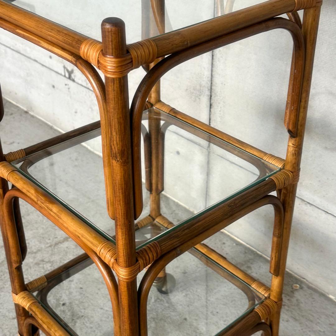 ꧁70s-80's ꧂オールドラタン シェルフ ガラスラック ミッドセンチュリー