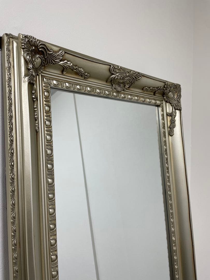 【アンティーク】鏡 姿見 全身鏡 ミラー 彫刻 ロココ シャンパンゴールド