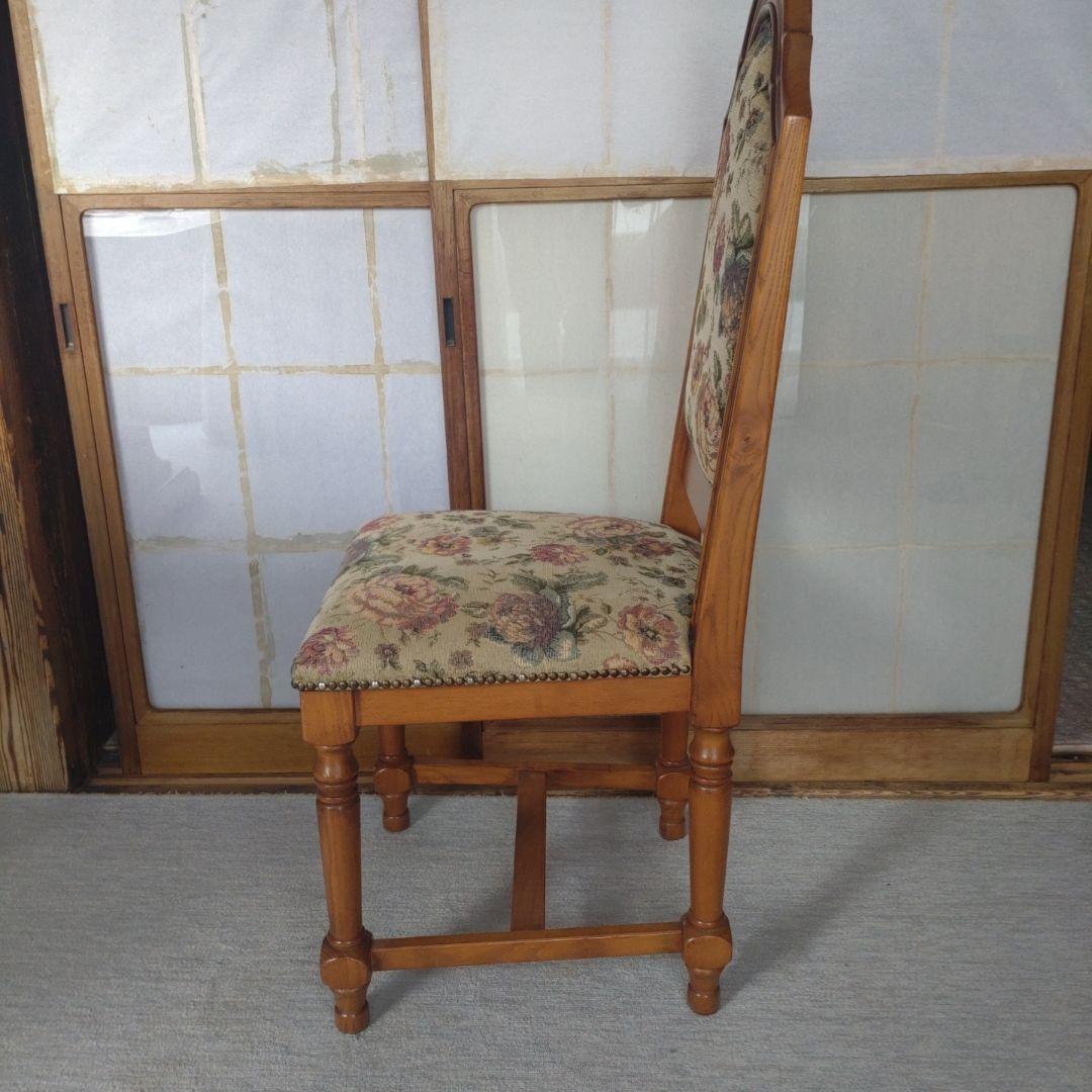 英国アンティーク調】ダイニングチェア ゴブラン織 花柄 鋲打ち 木製 2