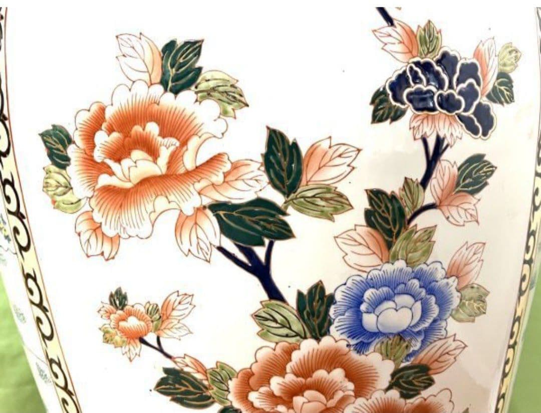 超特大 美品】台付 高さ111cm 重量12.6kg 金彩花牡丹美人画 薩摩焼