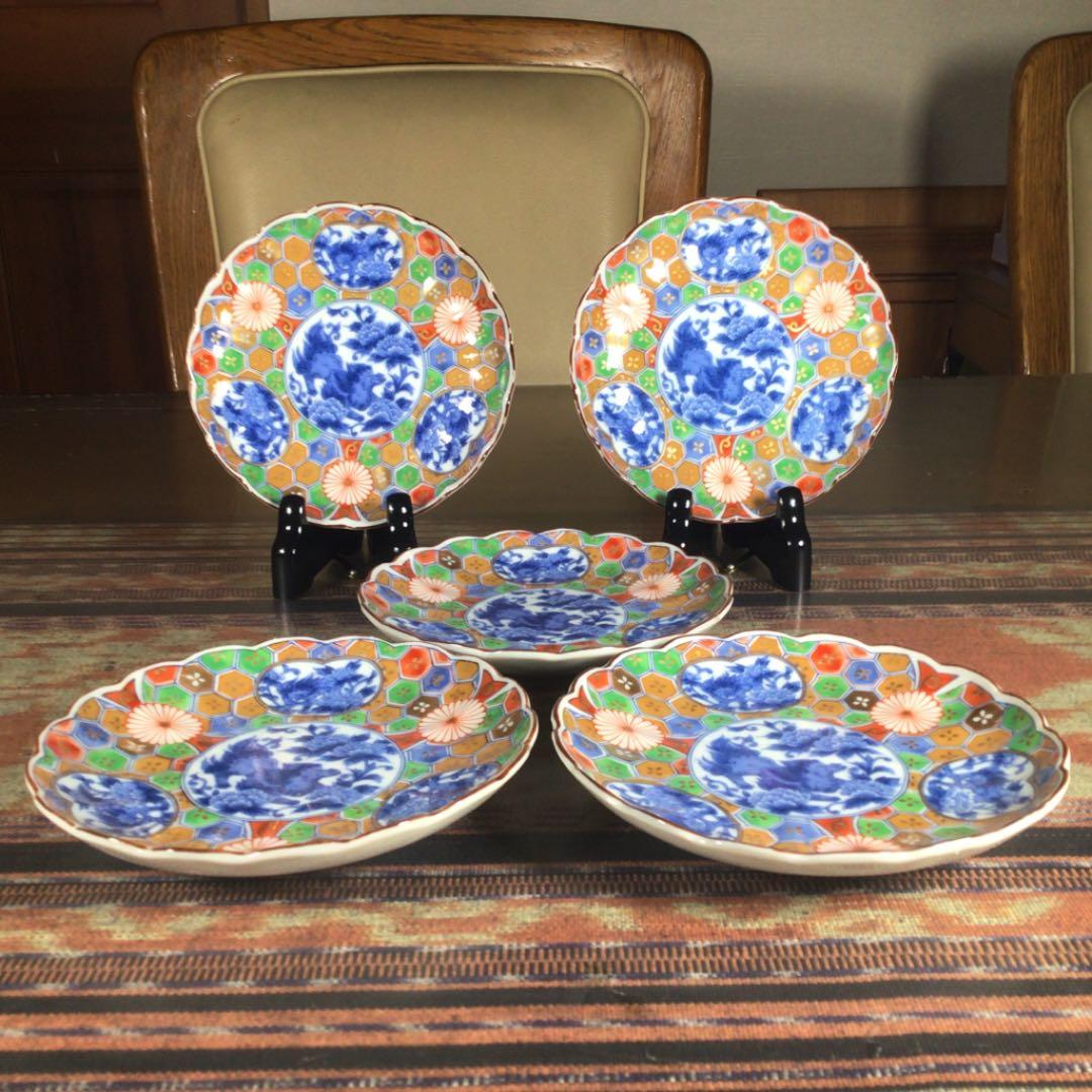 メルうー特価』 庫山窯 『金彩獅子牡丹』 小皿 お茶茶碗 5組 急須 大皿