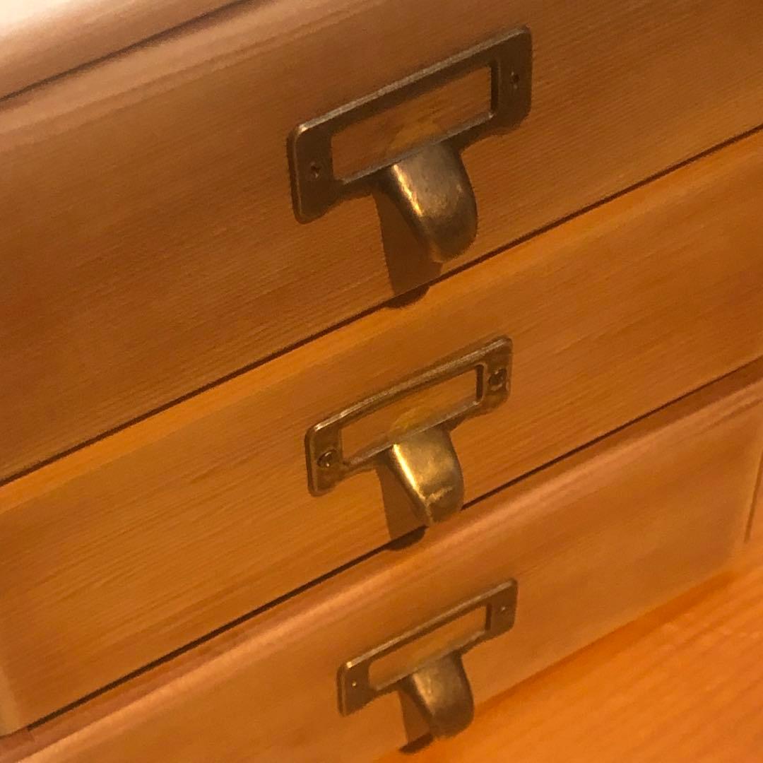 無塗装《木箱引き出し３杯 》真鍮取手 収納 古物