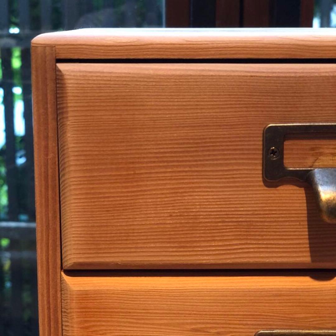 無塗装《木箱引き出し３杯 》真鍮取手 収納 古物