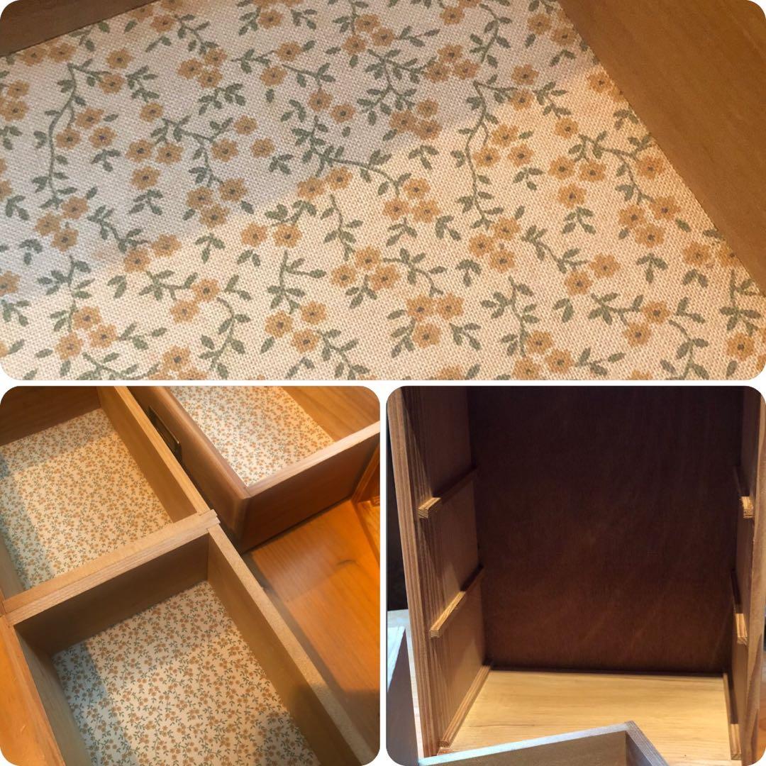 無塗装《木箱引き出し３杯 》真鍮取手 収納 古物