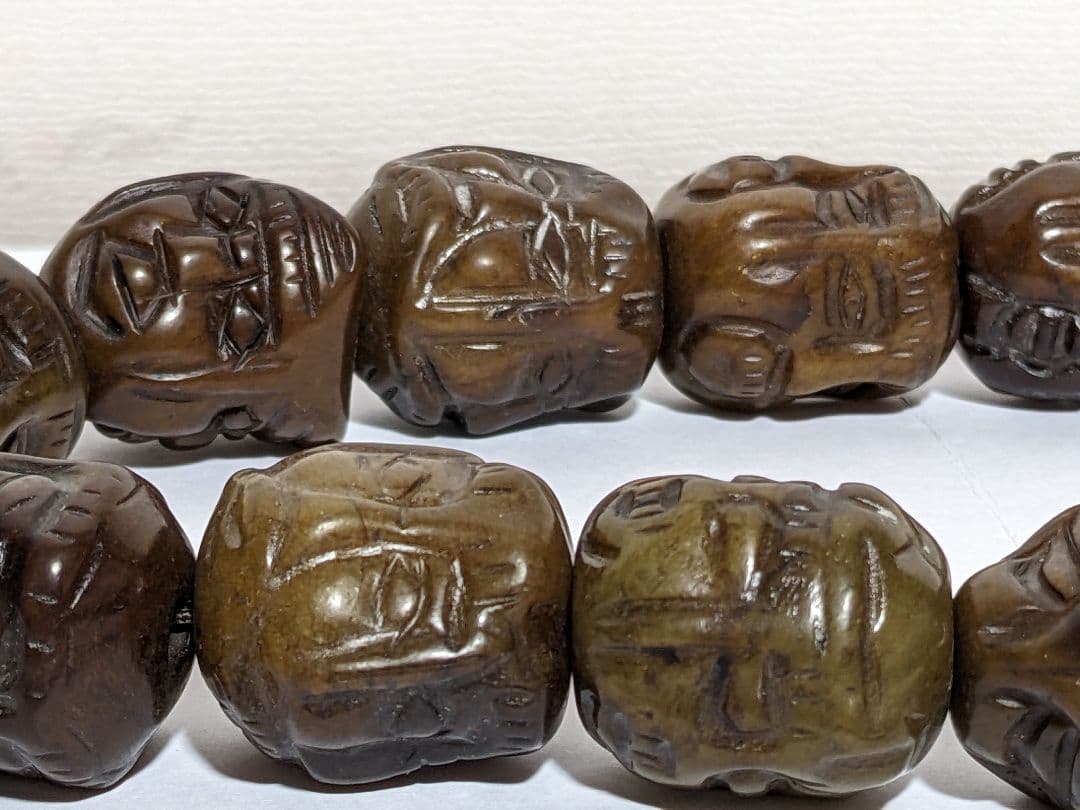 ♦チベット仏教美術 大数珠 人顔 四面 手彫り彫刻コレクション骨董品アンティーク