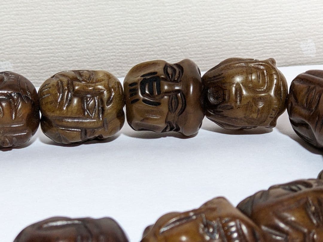 ♦チベット仏教美術 大数珠 人顔 四面 手彫り彫刻コレクション骨董品アンティーク