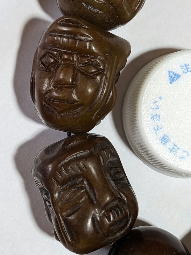 ♦チベット仏教美術 大数珠 人顔 四面 手彫り彫刻コレクション骨董品アンティーク