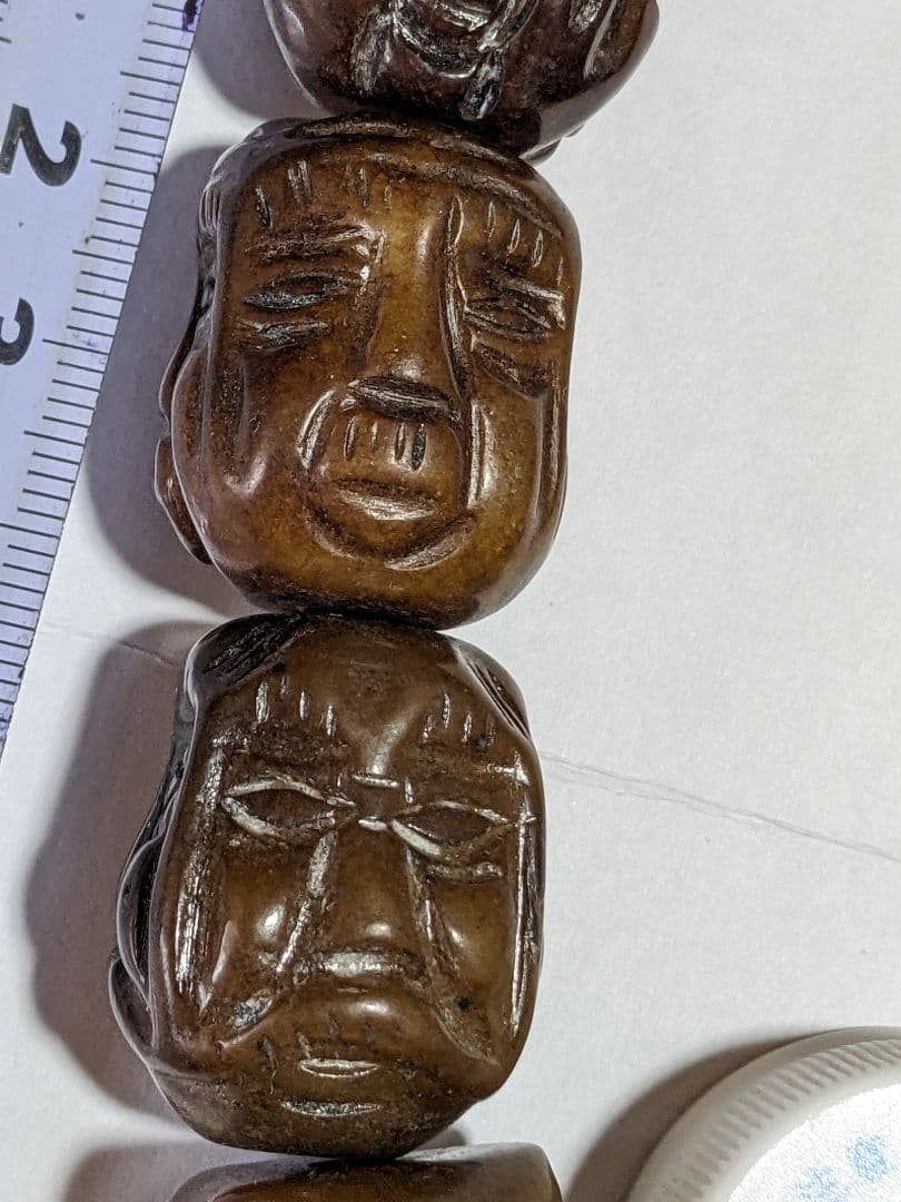 ♦チベット仏教美術 大数珠 人顔 四面 手彫り彫刻コレクション骨董品アンティーク