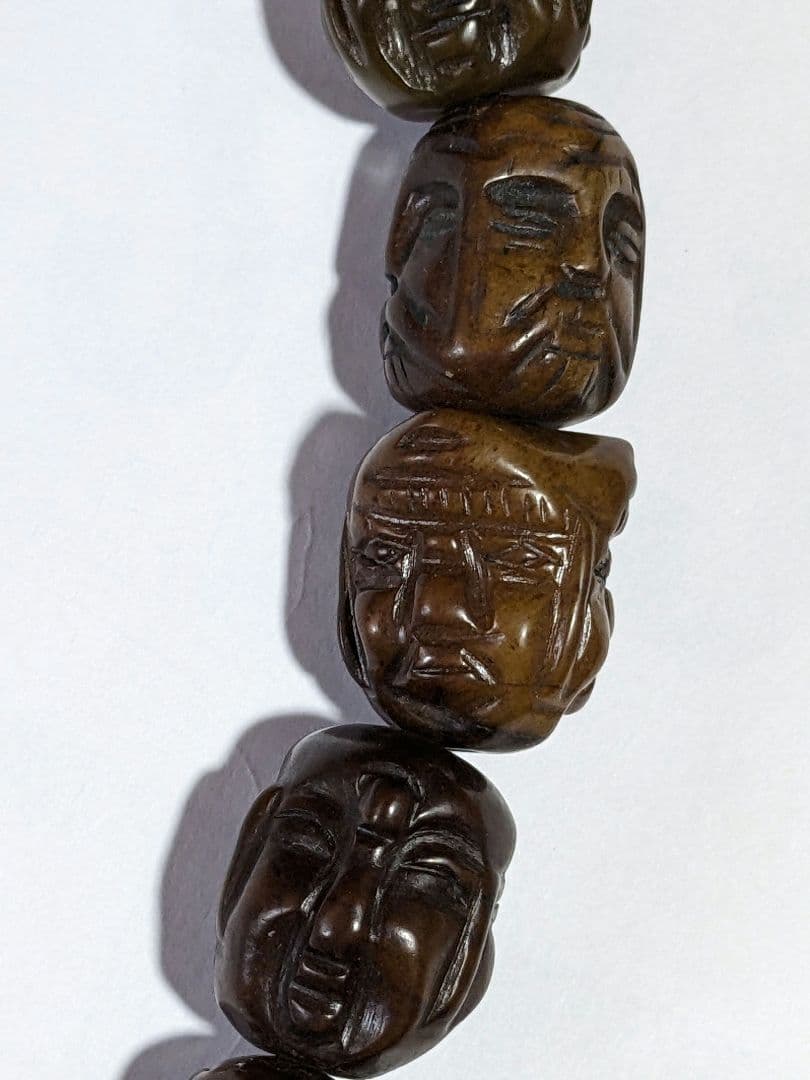 ♦チベット仏教美術 大数珠 人顔 四面 手彫り彫刻コレクション骨董品アンティーク