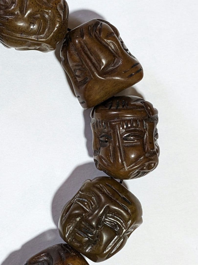 ♦チベット仏教美術 大数珠 人顔 四面 手彫り彫刻コレクション骨董品アンティーク