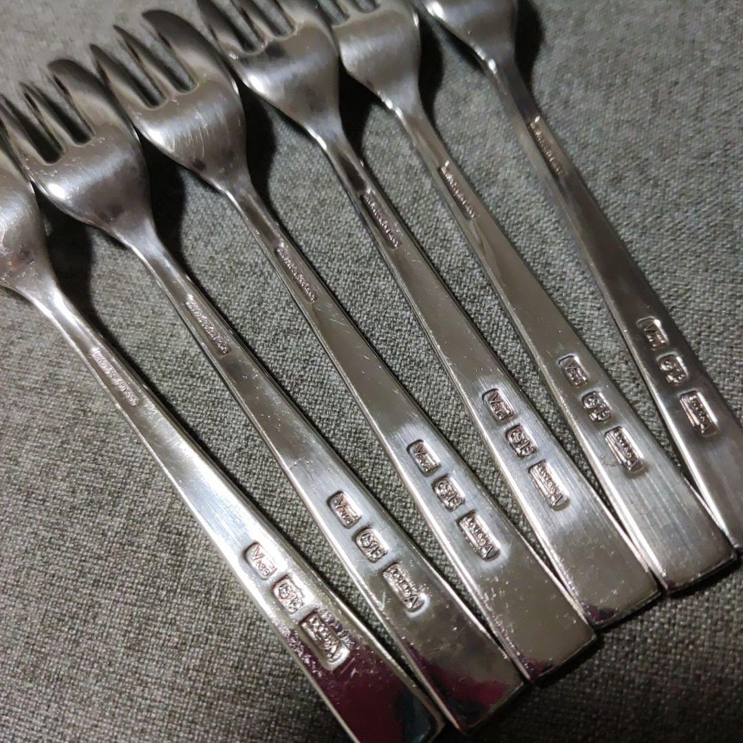 英国　シルバープレート　ケーキフォーク ペイストリーフォーク　6本　サーバー付