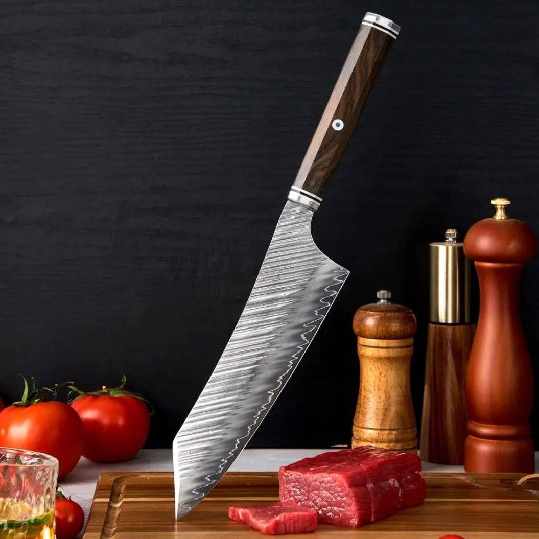 鬼反り切付型 V金10号 9層クラッド鋼 牛刀 包丁 22cm 黒檀八角柄