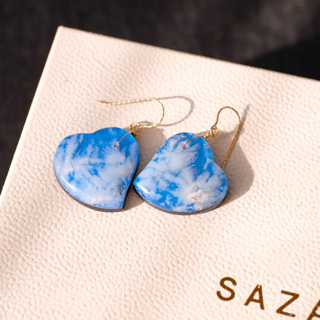 14kgfプルームアゲートハートピアス/イヤリング