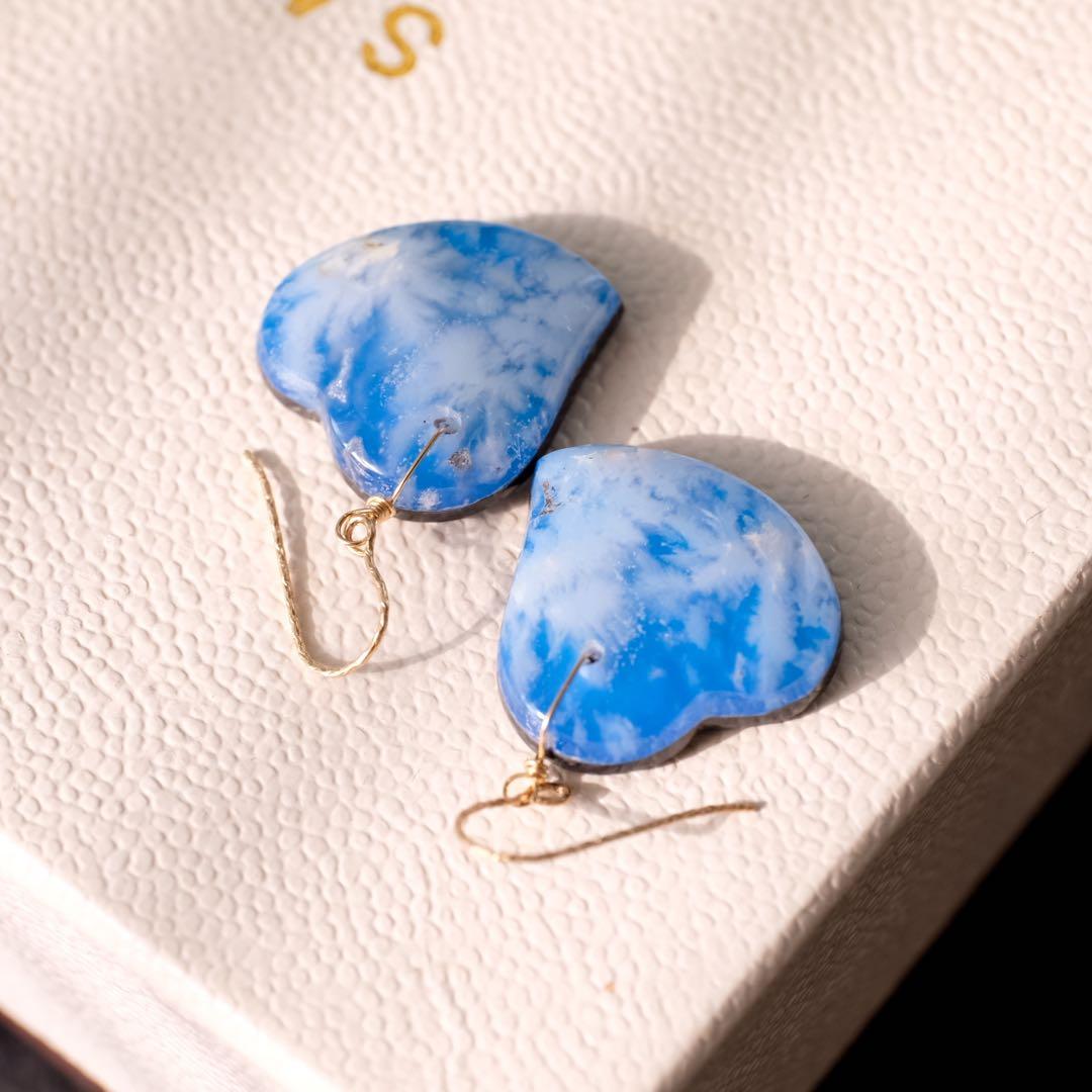 14kgfプルームアゲートハートピアス/イヤリング