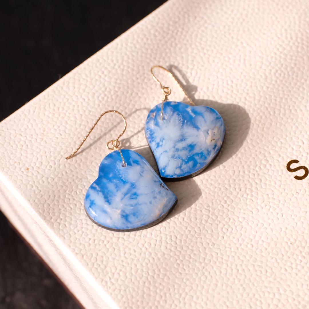 14kgfプルームアゲートハートピアス/イヤリング