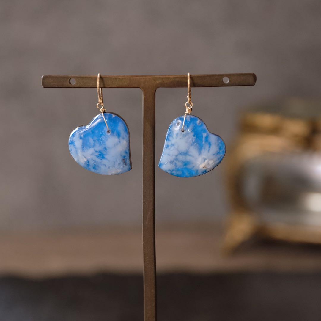 14kgfプルームアゲートハートピアス/イヤリング