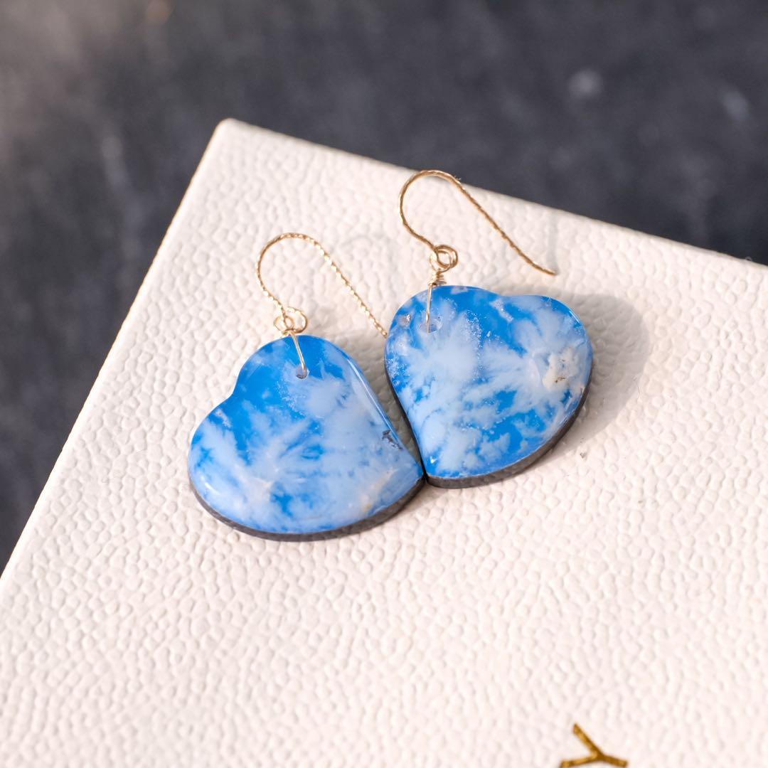 14kgfプルームアゲートハートピアス/イヤリング