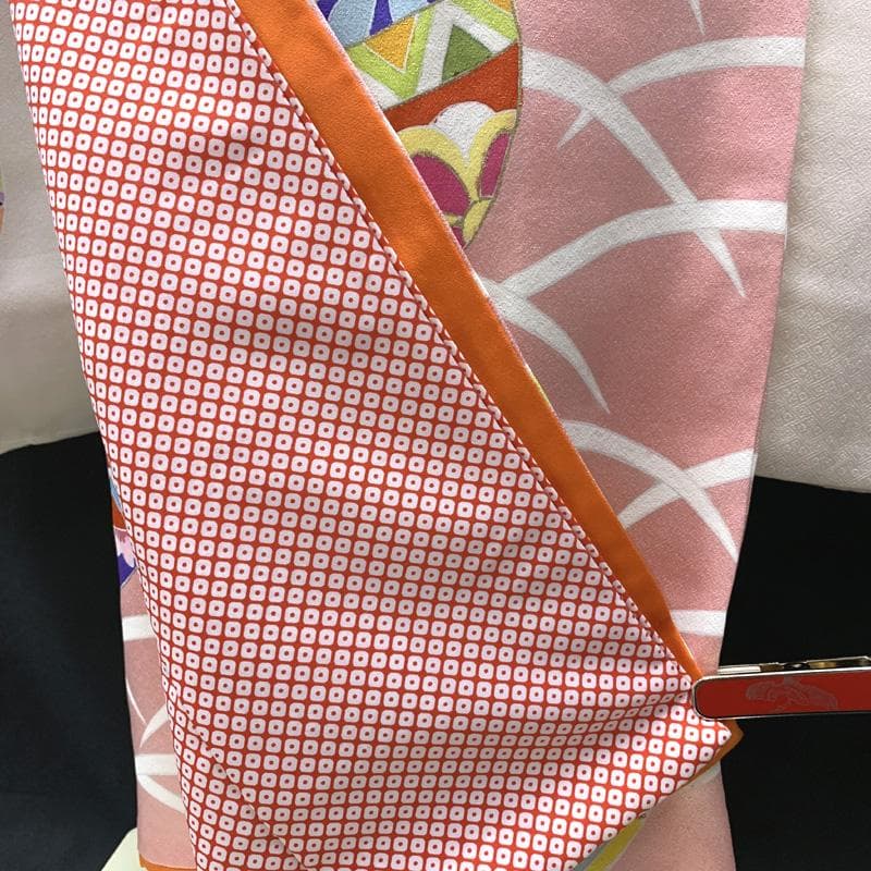 504ag6,帯揚げ帯締めしごき□七五三 七歳 女児 着物&袋帯 毬 芝文