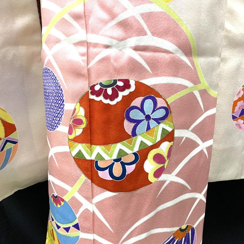 504ag6,帯揚げ帯締めしごき□七五三 七歳 女児 着物&袋帯 毬 芝文