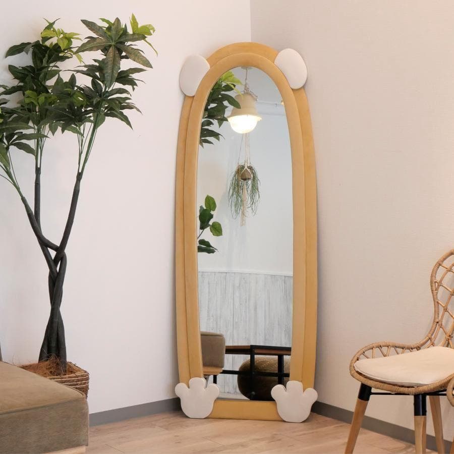 全身鏡 韓国風 クマ 可愛い 160x60 ビロードフレーム 浅茶色 2206