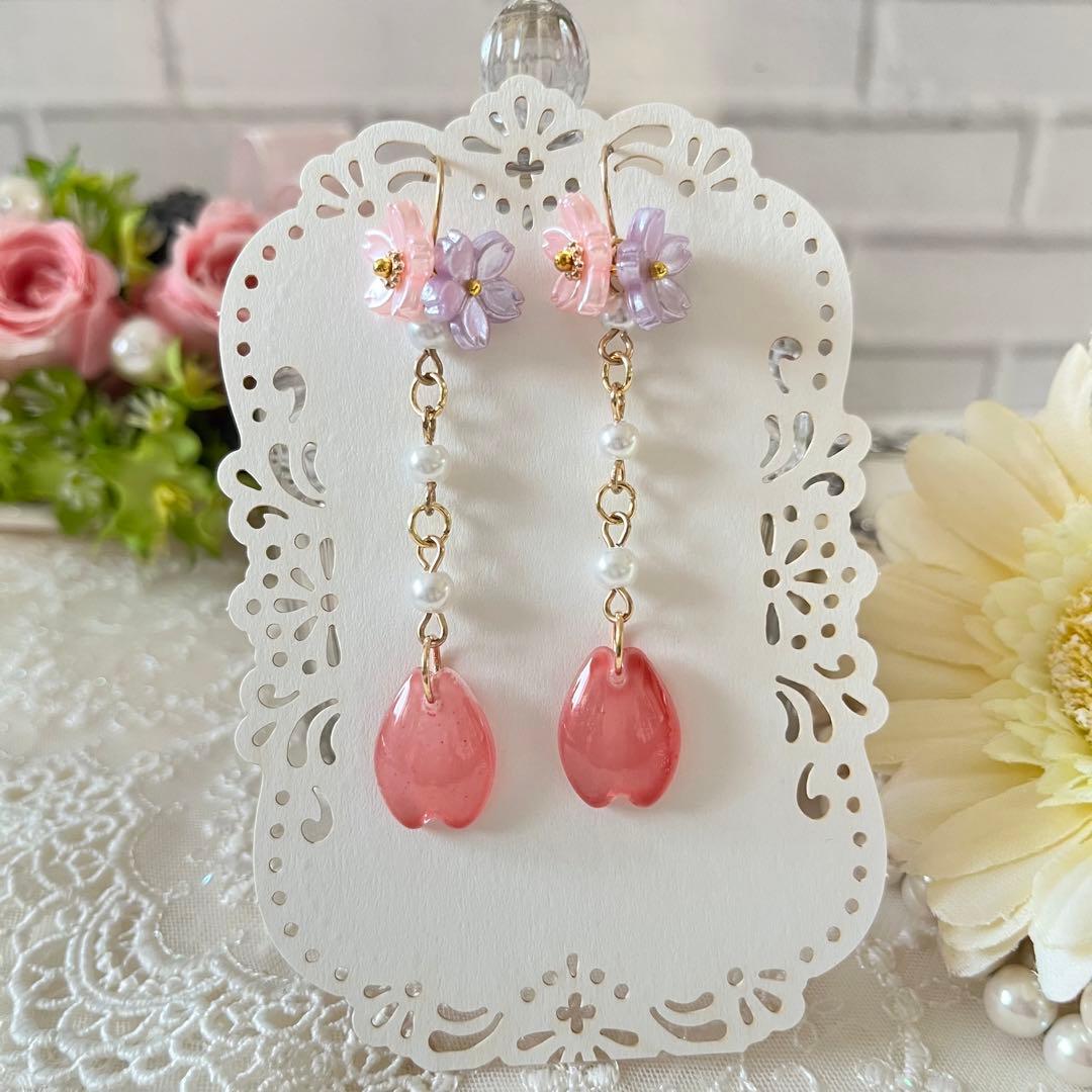 ☆❤️  桜　さくら　花びら　春　パール　ピアス　イヤリング　ハンドメイド