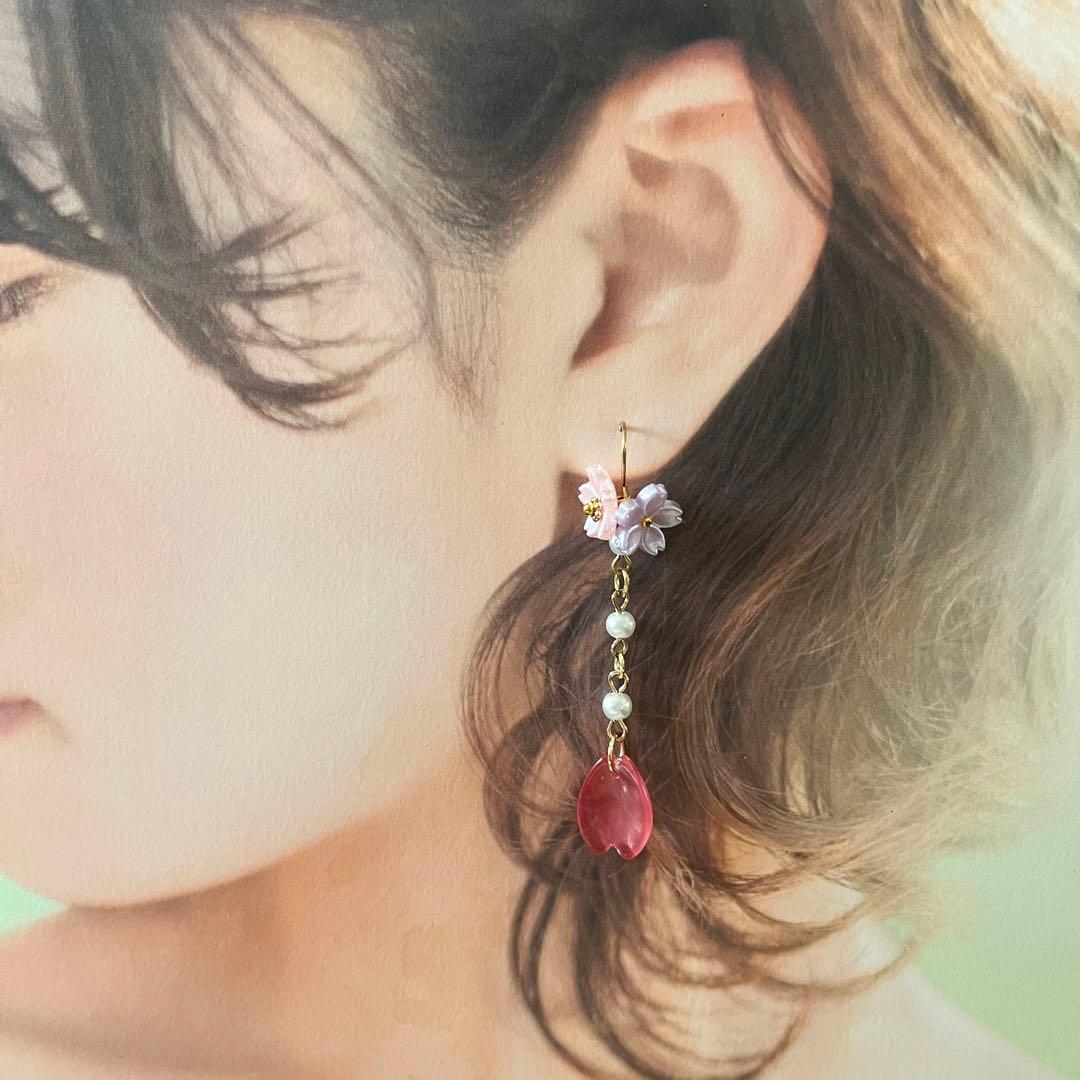 ☆❤️  桜　さくら　花びら　春　パール　ピアス　イヤリング　ハンドメイド