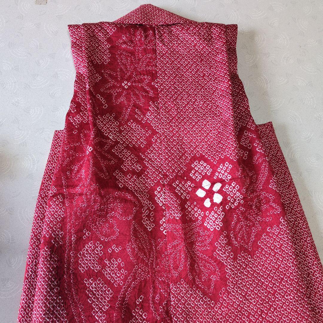 七五三３歳正絹総絞り手縫いの被布(巾着付き）赤色