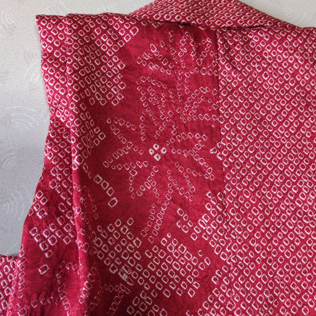 七五三３歳正絹総絞り手縫いの被布(巾着付き）赤色