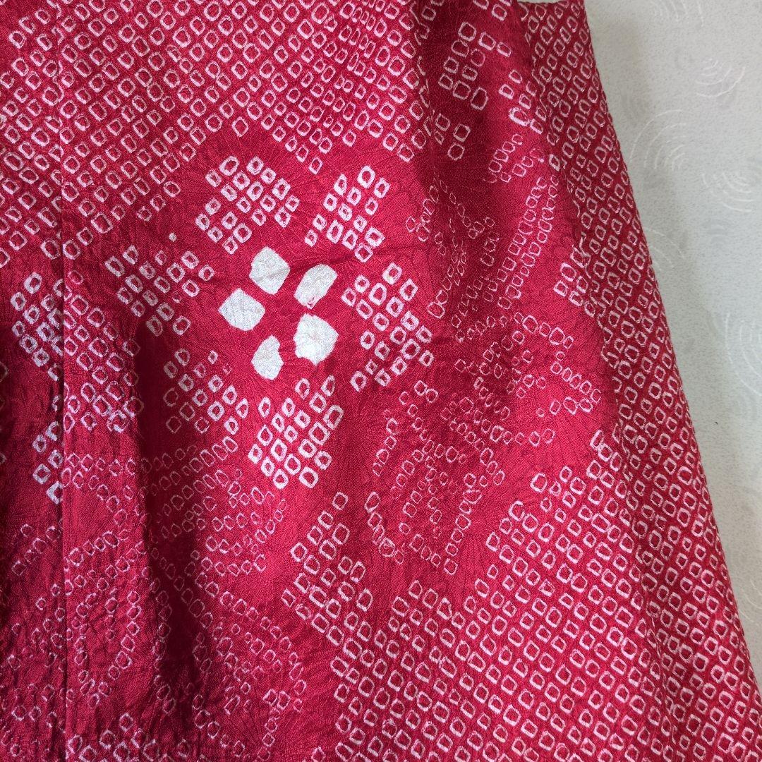 七五三３歳正絹総絞り手縫いの被布(巾着付き）赤色