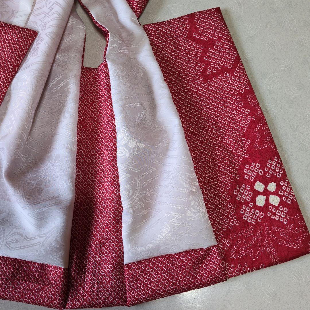 七五三３歳正絹総絞り手縫いの被布(巾着付き）赤色