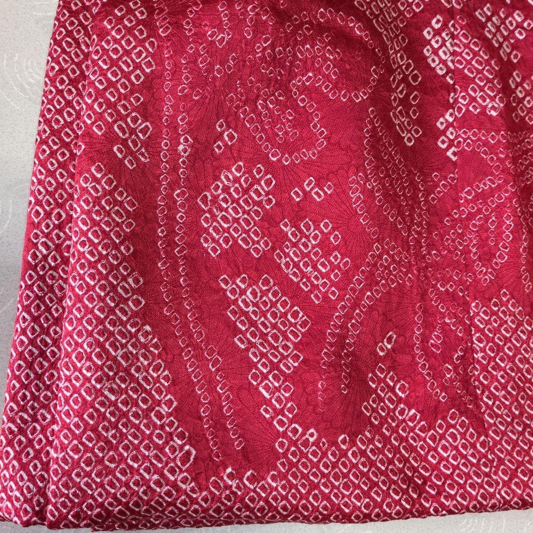 七五三３歳正絹総絞り手縫いの被布(巾着付き）赤色