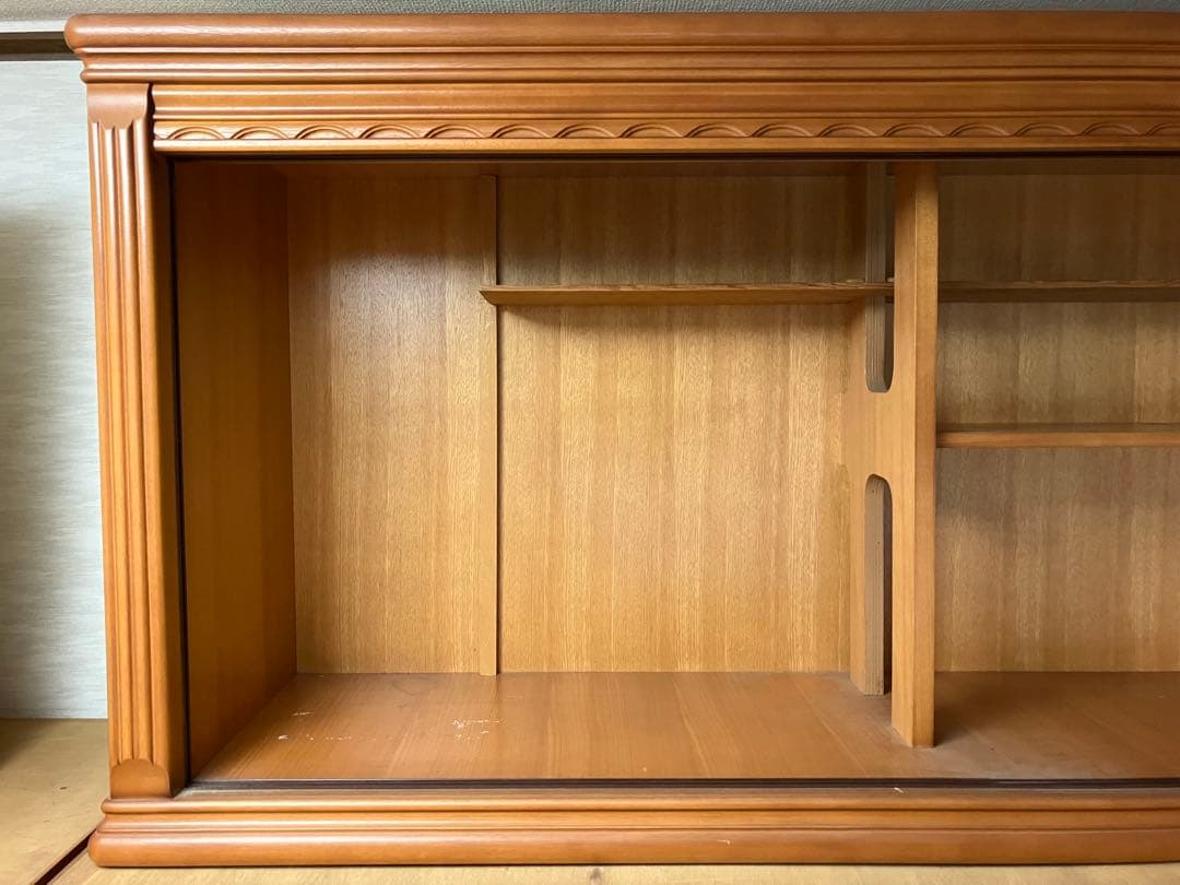 和風 レトロ 上置き 木製のガラス引き戸 飾り棚