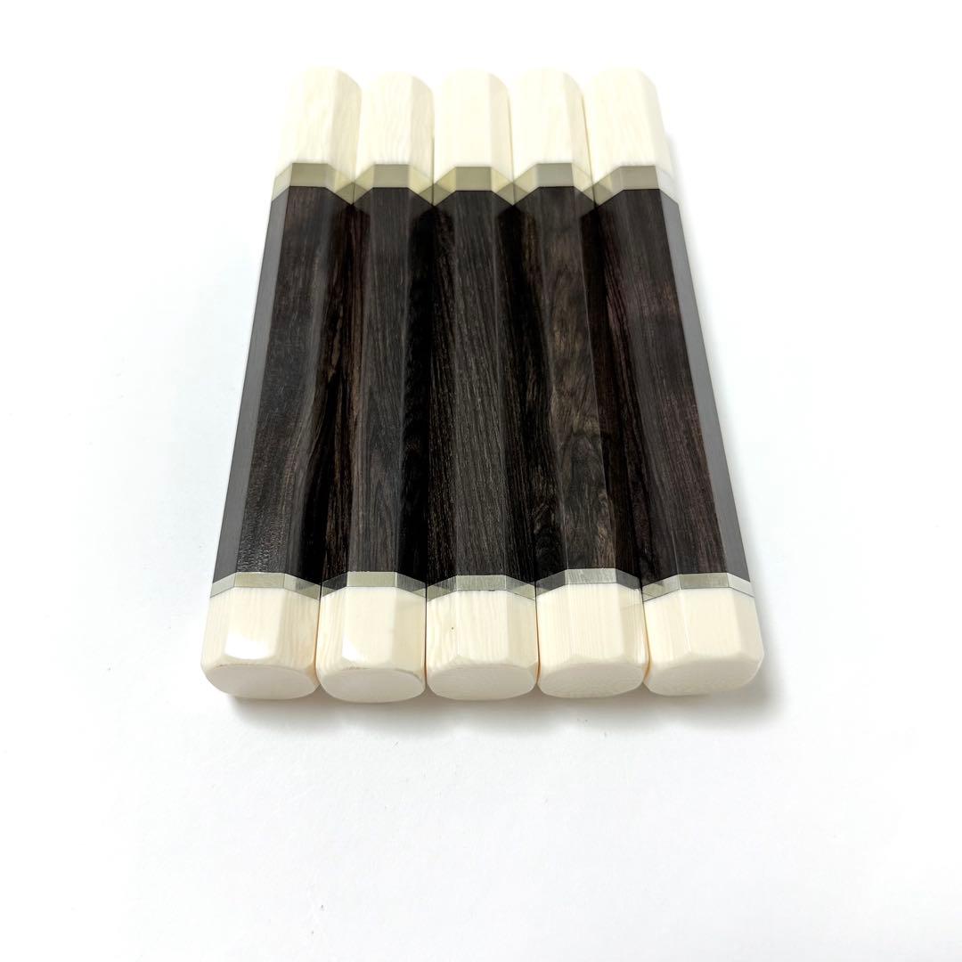 5本セット 二段銀巻 人工象牙 柳刃360 黒檀 柳刃尺2手作り 包丁柄