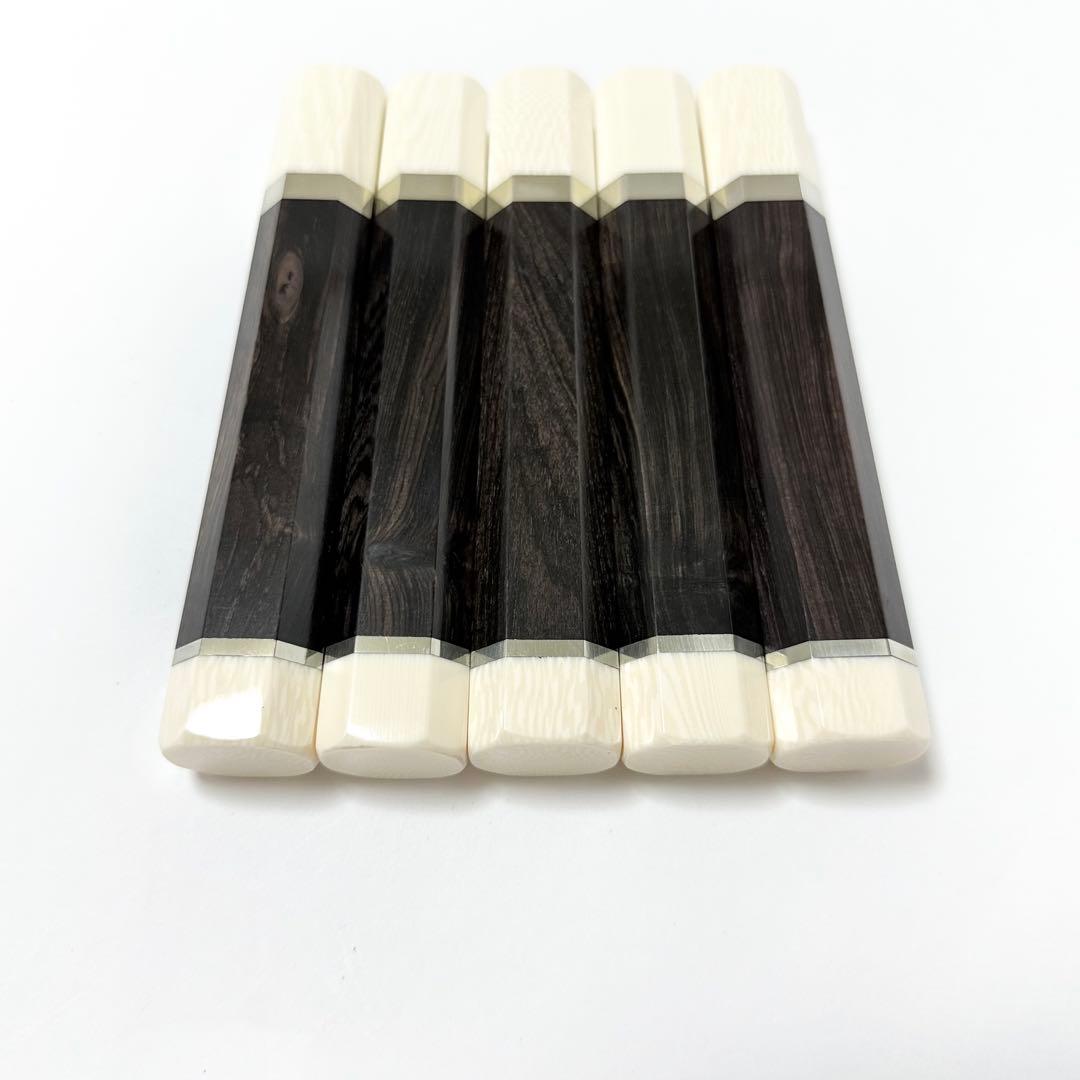 5本セット 二段銀巻 人工象牙 柳刃360 黒檀 柳刃尺2手作り 包丁柄