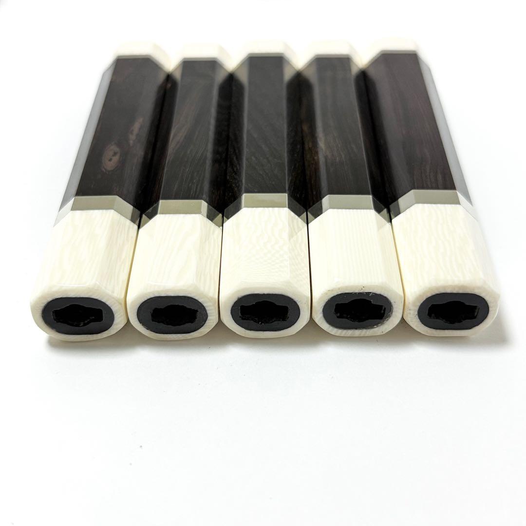 5本セット 二段銀巻 人工象牙 柳刃360 黒檀 柳刃尺2手作り 包丁柄