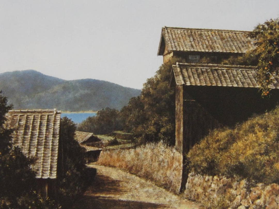 身野友之、【海の見える丘】、希少な額装用画集より、新品額装付