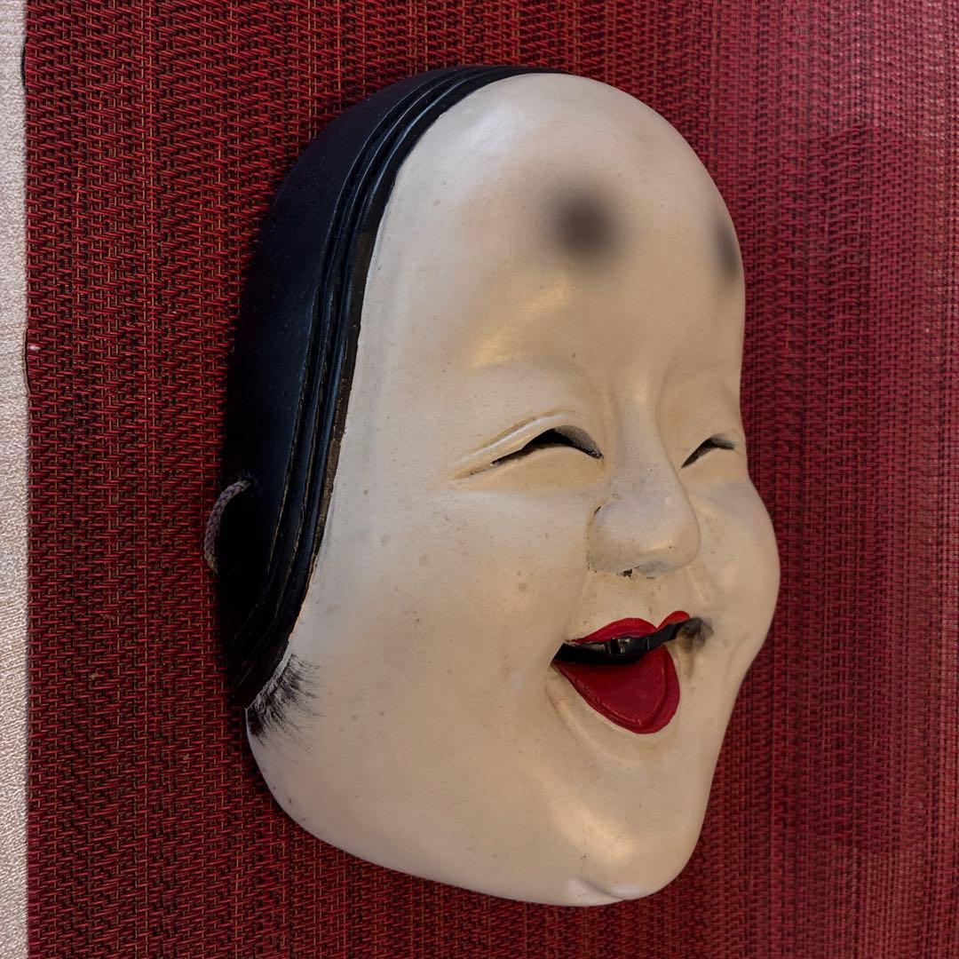 お多福　木彫お面