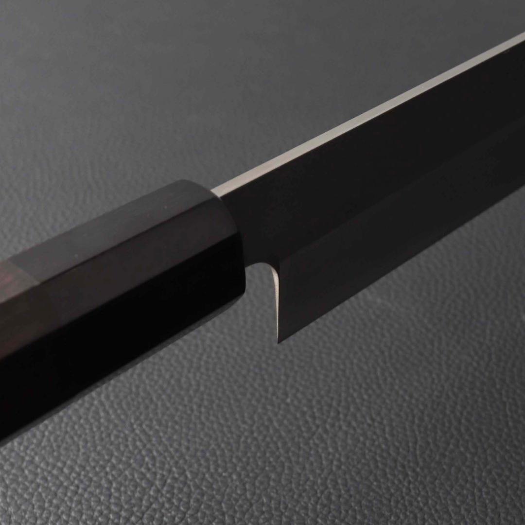 10304極薄 ムキモノ包丁 8寸 刃は究極の切れ味 刺身包丁黒檀黒水牛角八角柄
