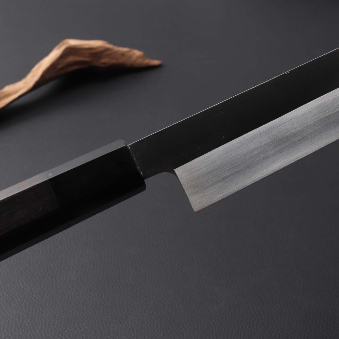 10304極薄 ムキモノ包丁 8寸 刃は究極の切れ味 刺身包丁黒檀黒水牛角八角柄