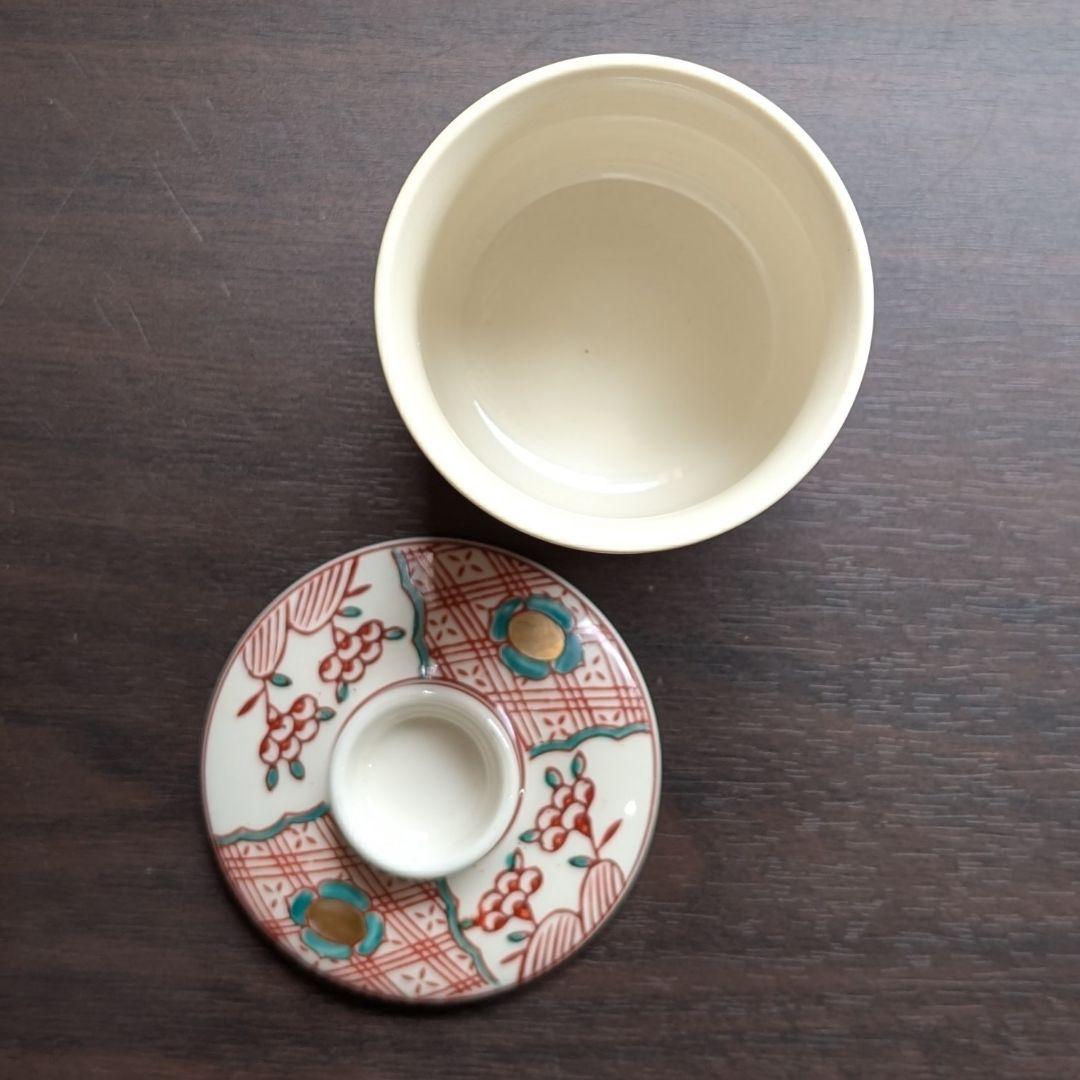 豪華な食卓に】九谷焼 赤絵金彩 蓋付き茶碗蒸し 径7.3cm高さ10cm