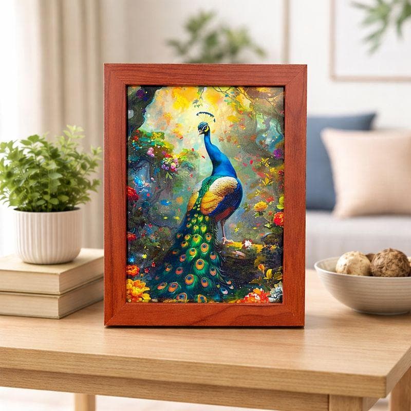 孔雀 くじゃく 開運 アート 額装 2L判 アート 絵画 水彩画 幸運 鳳凰