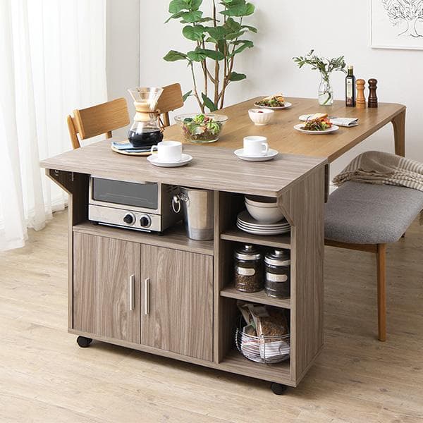 大人気！キャスター付き！おしゃれなキッチンカウンター【ライトグレー】