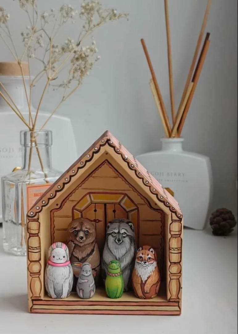 ロシア雑貨☆民話マトリョーシカ『テレモーク』小さなおうち(7P