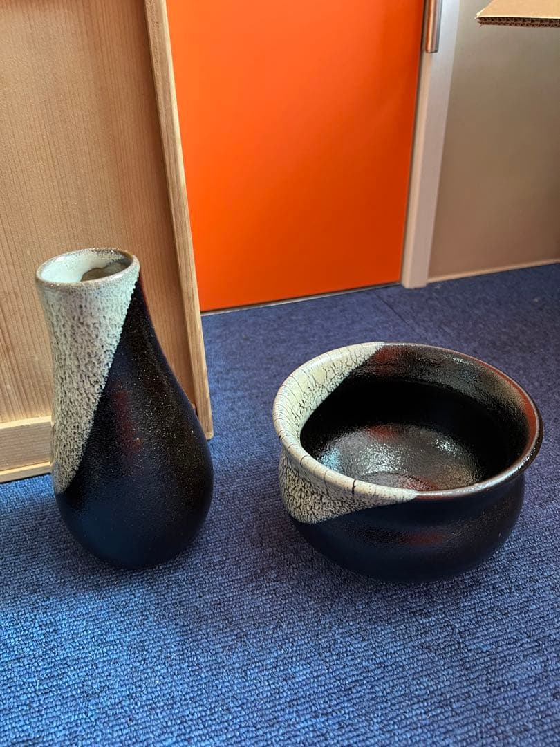 1171  黒薩摩　龍門司焼　黒秞白流　皆具　茶道具　未使用