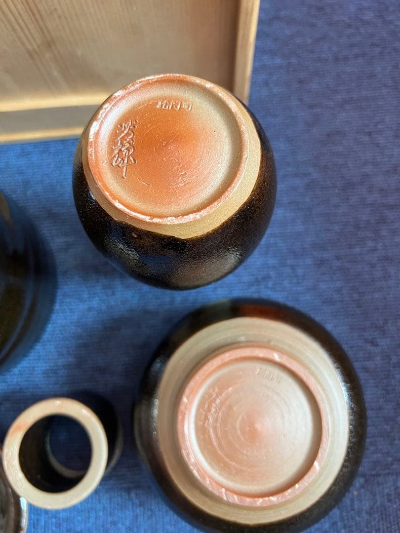 1171  黒薩摩　龍門司焼　黒秞白流　皆具　茶道具　未使用