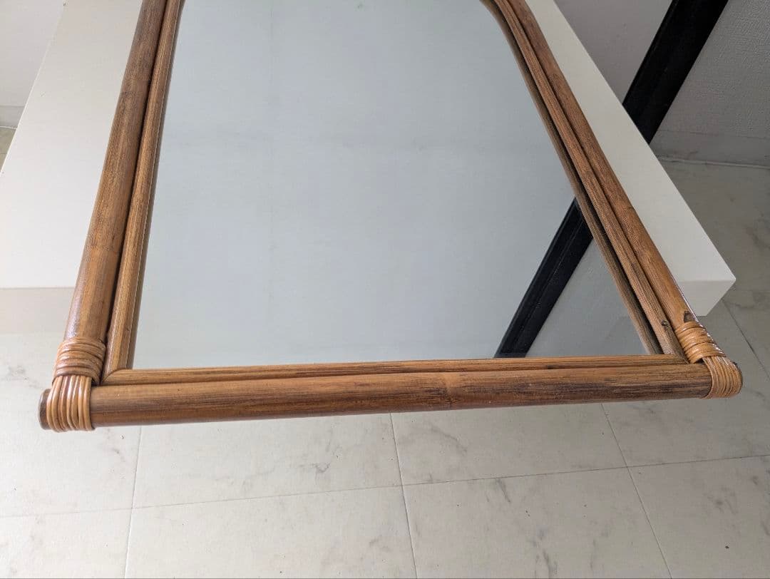 ヴィンテージ ラタン アーチ ウォールミラー オールドラタン モダン藤 レトロ